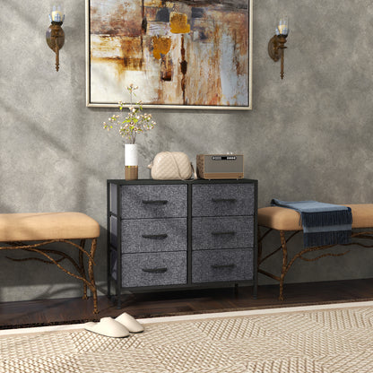 Fabric Chest of Drawers, Industrial Bedroom Dresser with 6 Fabric Drawers, Steel Frame and Wooden Top for Nursery, Living Room, Hallway, Black