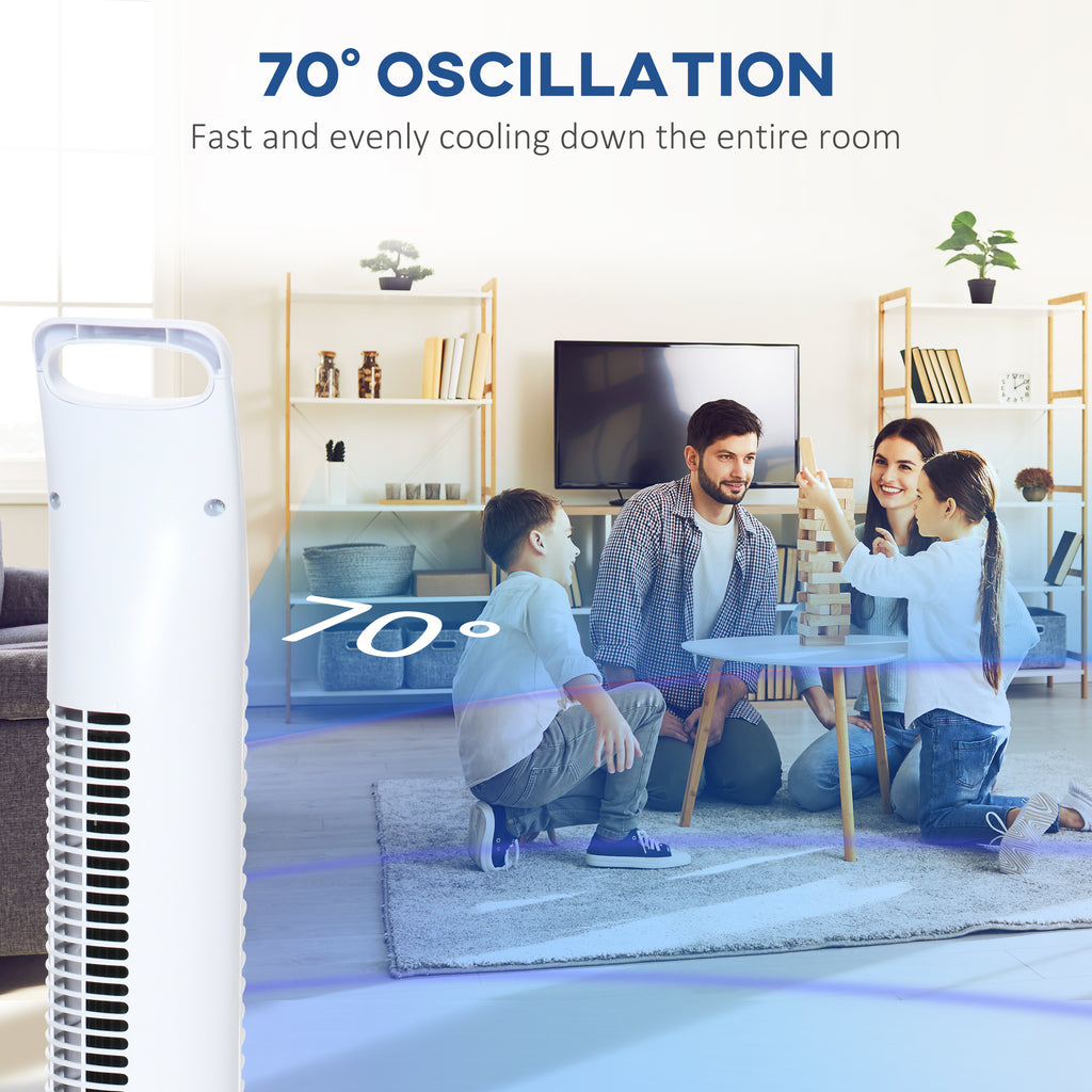 36" Freestanding Tower Fan, Pedestal Fan with 3 Speed 3 Mode, 7.5h Timer, 70 Degree Oscillation, LCD Panel, 5M Remote Controller, White