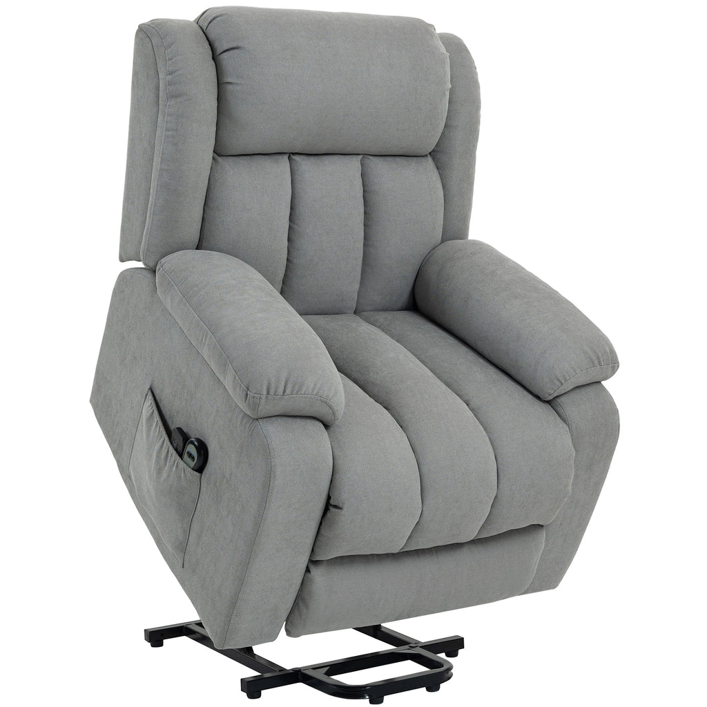 HOMCOM Power Lift Recliner Chair with Vibration Massage, Lift Chair for Elderly with Footrest, Remote, Side Pocket, Light Grey