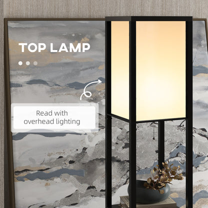 3-Tier Floor Lamp with Shelves and Storage, Modern Standing Lamp with Lampshade, Reading Light with Chain Switch for Living Room, Bedroom, Home Office, Bulb not Included, Black