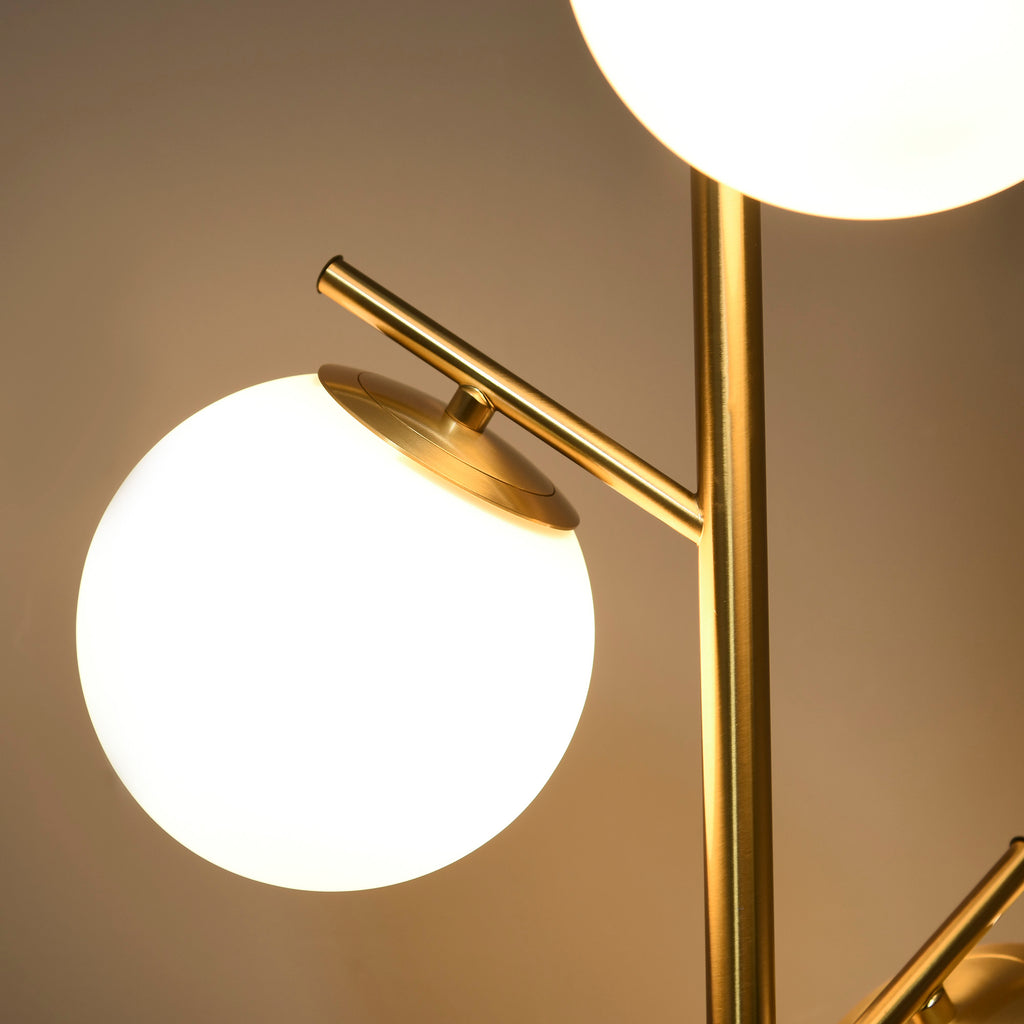 3-Light Tree Floor Lamps for Living Room, Modern Standing Lamp for Bedroom with Globe Lampshade, 3000K/4000K/6000K Colour Temperatures, Steel Base, Gold Tone
