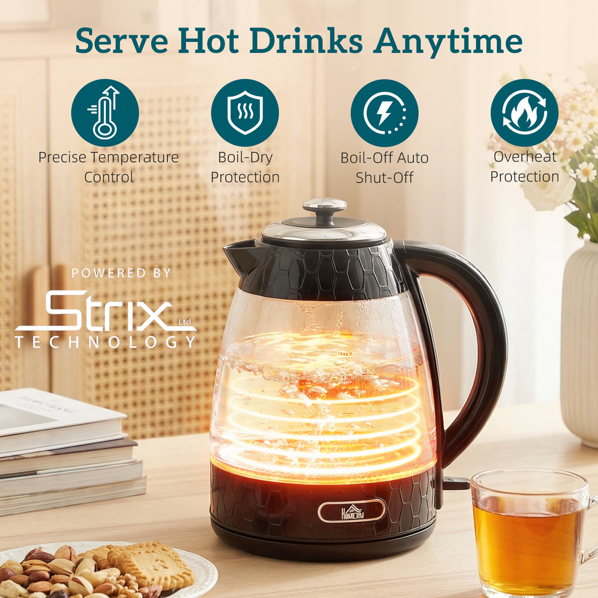 Kettle and Toaster Set, 1.7L 3000W Rapid Kettle with Strix Thermostat, 4 Slice Toaster with 7 Browning Controls, Black