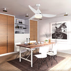 Modern Ceiling Fan with Light, 48-Inch White Small Fans for Bedroom Indoor, Reversible Flush Mount Low Profile Ceiling Light with Remote Control, 3 Blades, 6 Speeds, Timer