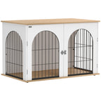 PawHut Dog Crate Furniture, Indoor Dog Cage with Double Doors for Large Breeds, Pet Kennel End Side Table