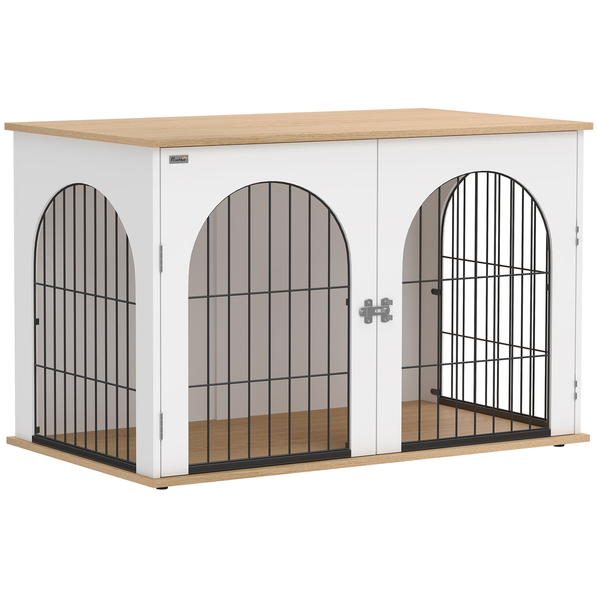 PawHut Dog Crate Furniture, Indoor Dog Cage with Double Doors for Large Breeds, Pet Kennel End Side Table