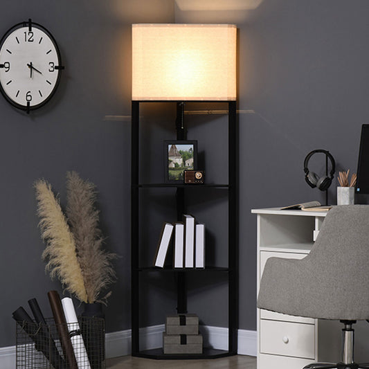 Corner Floor Lamp with Shelves, Tall Standing Lamps for Living Room, with Pull Chain Switch Bulb not Included, Black