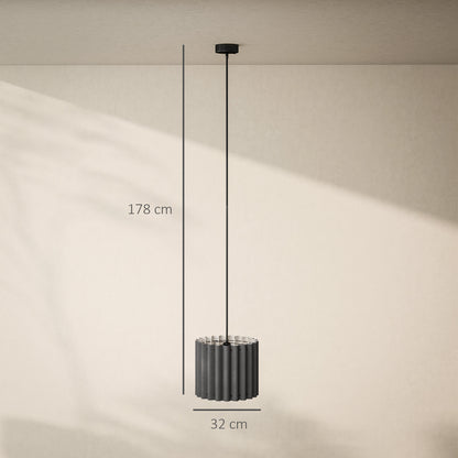 Linen Pendant Light, Bedside Ceiling Lamps with E27 Bulb, Modern Hanging Lights for Living Room, Bedroom, Kitchen, Hallway, Black