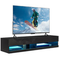 Floating TV Unit, Wall Mounted TV Cabinet for TVs up to 65", High Gloss Media Wall Unit with LED Lights, Storage Shelves, APP Control for Living Entertainment Room, Black