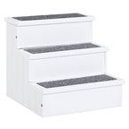 PawHut Dog Steps for Bed Sofa, 3 Step Wooden Dog Stairs for Sofa, Pet Stairs with Storage for Small Cats and Puppy, White