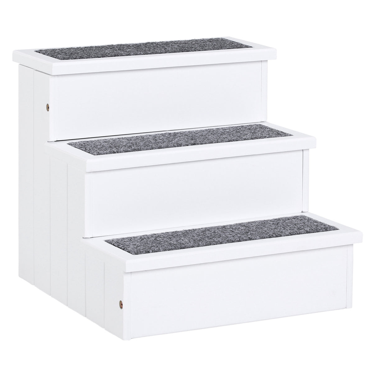 PawHut Dog Steps for Bed Sofa, 3 Step Wooden Dog Stairs for Sofa, Pet Stairs with Storage for Small Cats and Puppy, White
