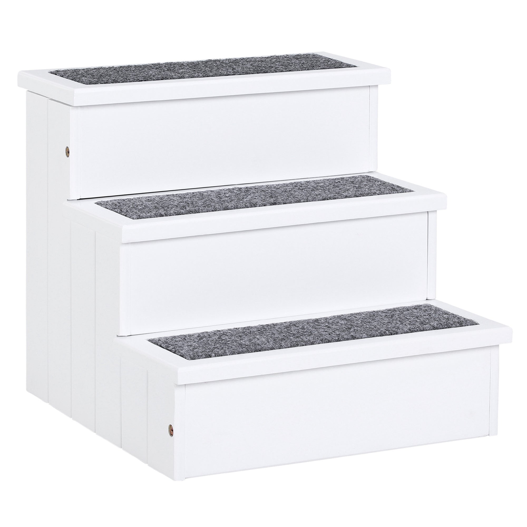 PawHut Dog Steps for Bed Sofa, 3 Step Wooden Dog Stairs for Sofa, Pet Stairs with Storage for Small Cats and Puppy, White