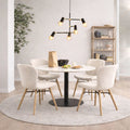Codey Round Dining Table with White Polished Marble Top & Black Base includes 4 Matilda Dining Chairs in Cream/Oak
