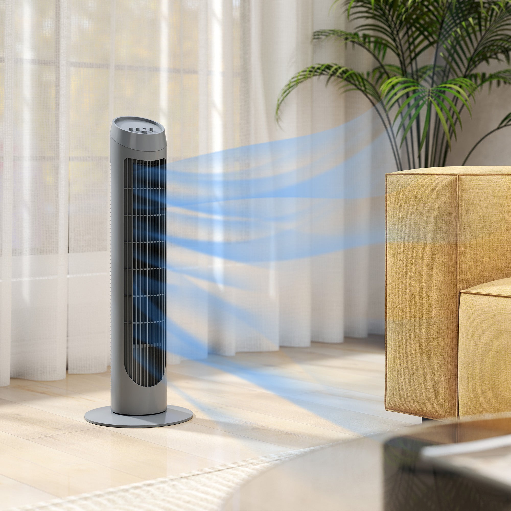 Tower Fan for Bedroom Cooling, 75cm Electric 70° Oscillating with 3 Speed Settings, Standing Floor Fan, Grey