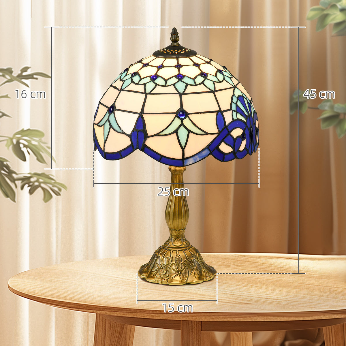 Tiffany Stained Glass Table Lamp, Handmade Antique Bedside Lamp for Bedroom, Living room, Home, Nightstand, Decorative Night Light, Blue