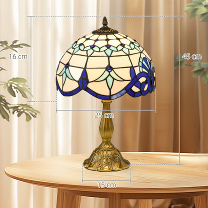 Tiffany Stained Glass Table Lamp, Handmade Antique Bedside Lamp for Bedroom, Living room, Home, Nightstand, Decorative Night Light, Blue