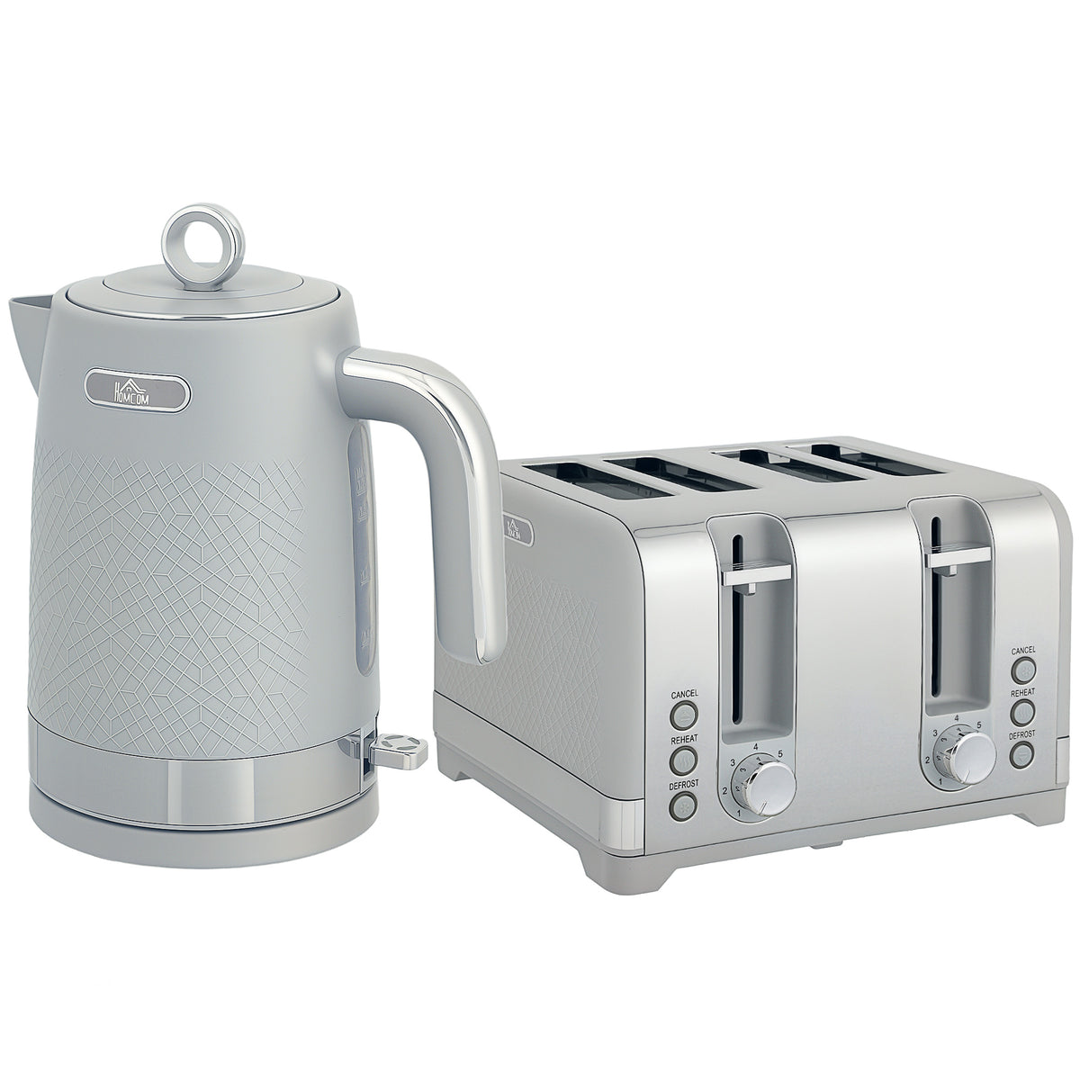 Sleek Textured Kettle and Four-Slice Toaster Set - Grey