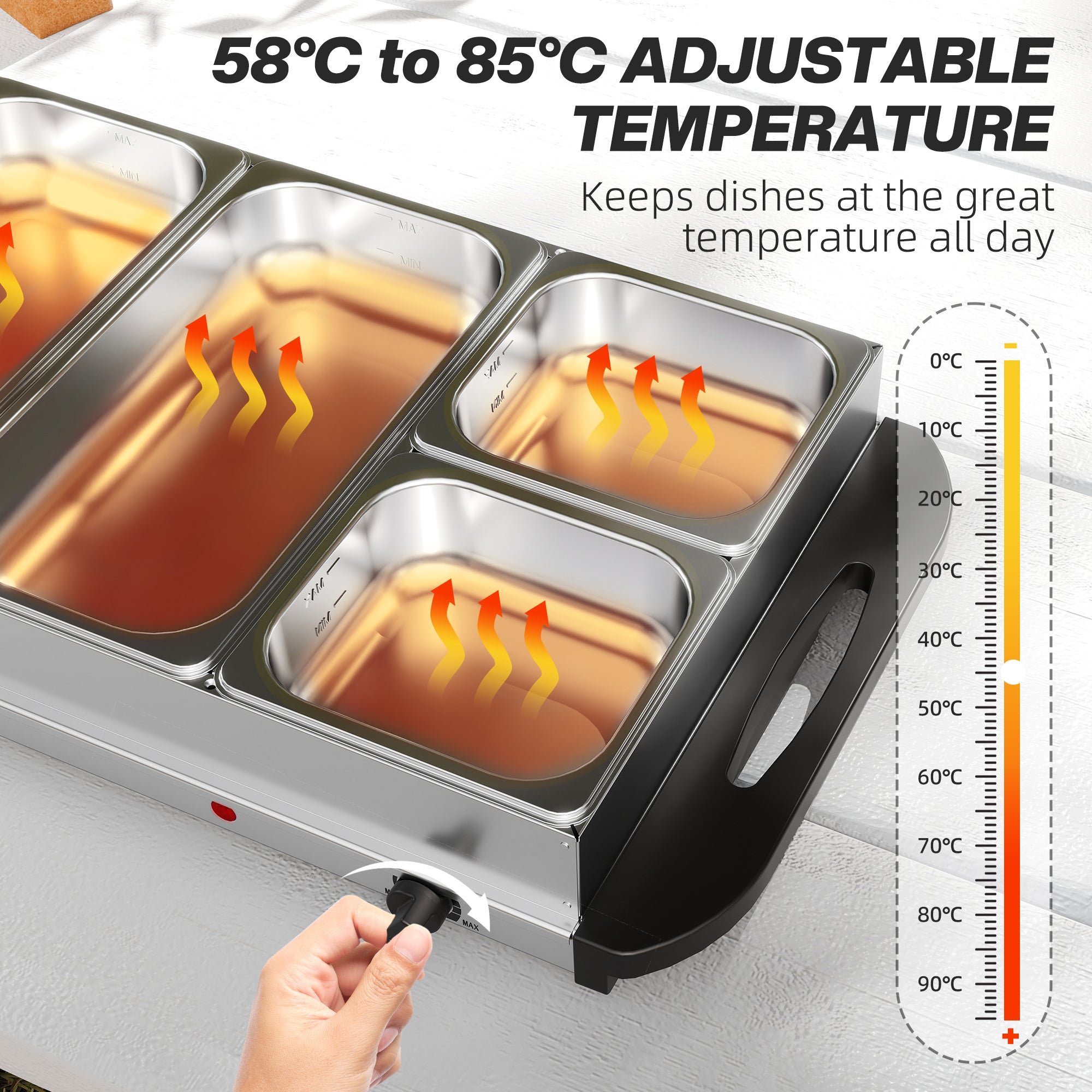 5 Tray Electric Food Warmer Buffet Server with Warming Plate, Cool Touch Handles, Adjustable Temperature, 300W, 3 x 2.4L and 2 x 1L Pans