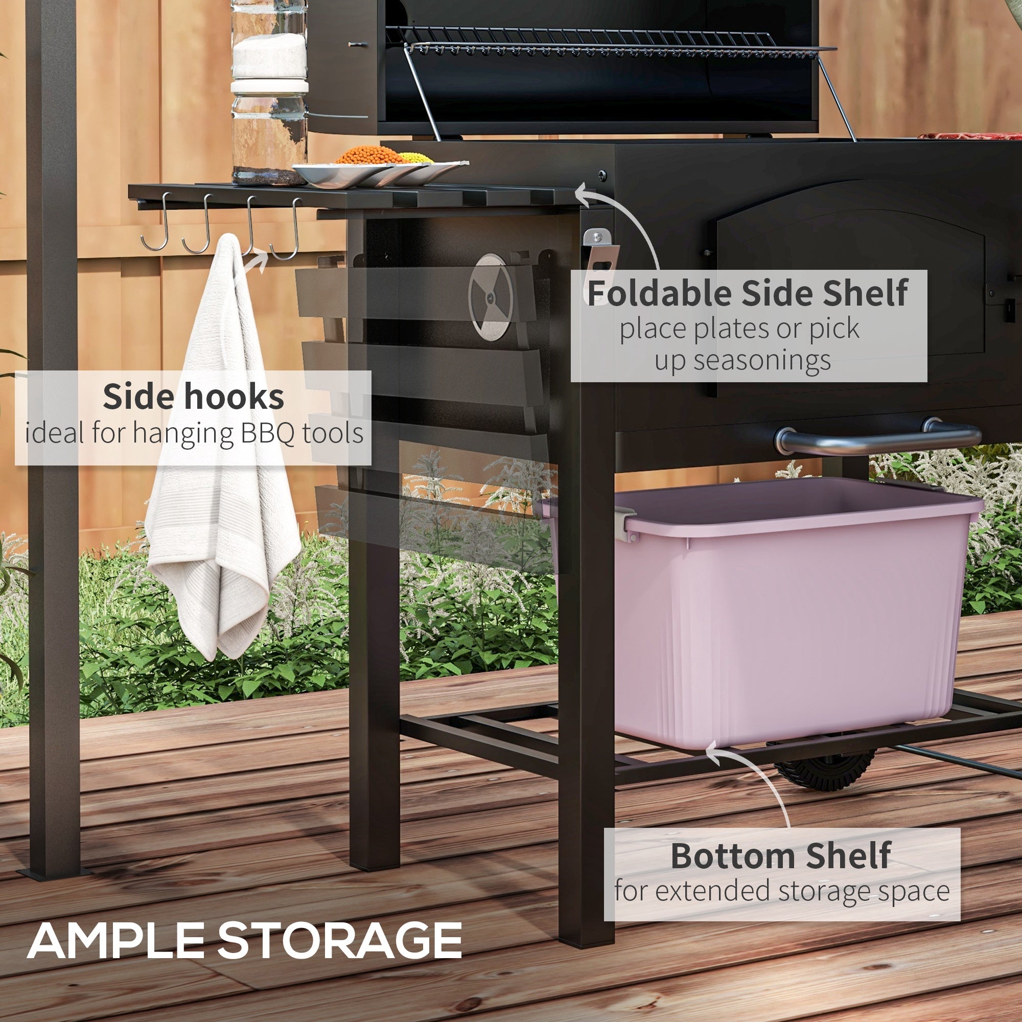 Outsunny 3-in-1 Charcoal BBQ, with Shelves - Black