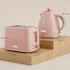 1.7L 3000W Fast Boil Kettle & 2 Slice Toaster Set, Kettle and Toaster Set with Auto Shut Off, Browning Controls, Light Pink