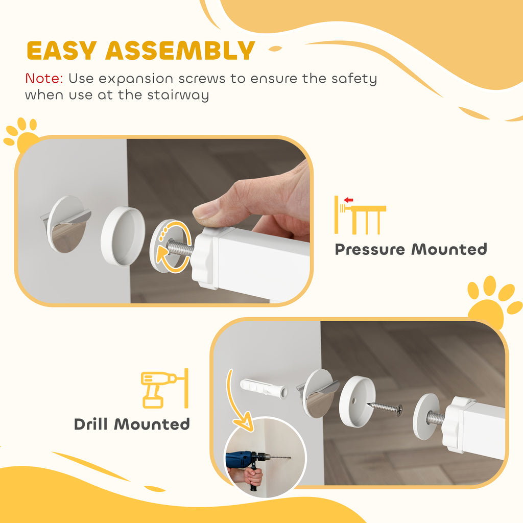 PawHut Baby Gate, Pet Safety Gate Pressure Fit, 76-81cm Wide with Two-Way Open, One-Hand Opening