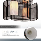 Modern Chandelier, Semi-Flush Mount Ceiling Light with Glass Lampshade, 2 x E27 Bulb Base for Hallway, Dining Room, Living Room, White and Black