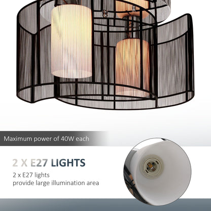 Modern Chandelier, Semi-Flush Mount Ceiling Light with Glass Lampshade, 2 x E27 Bulb Base for Hallway, Dining Room, Living Room, White and Black