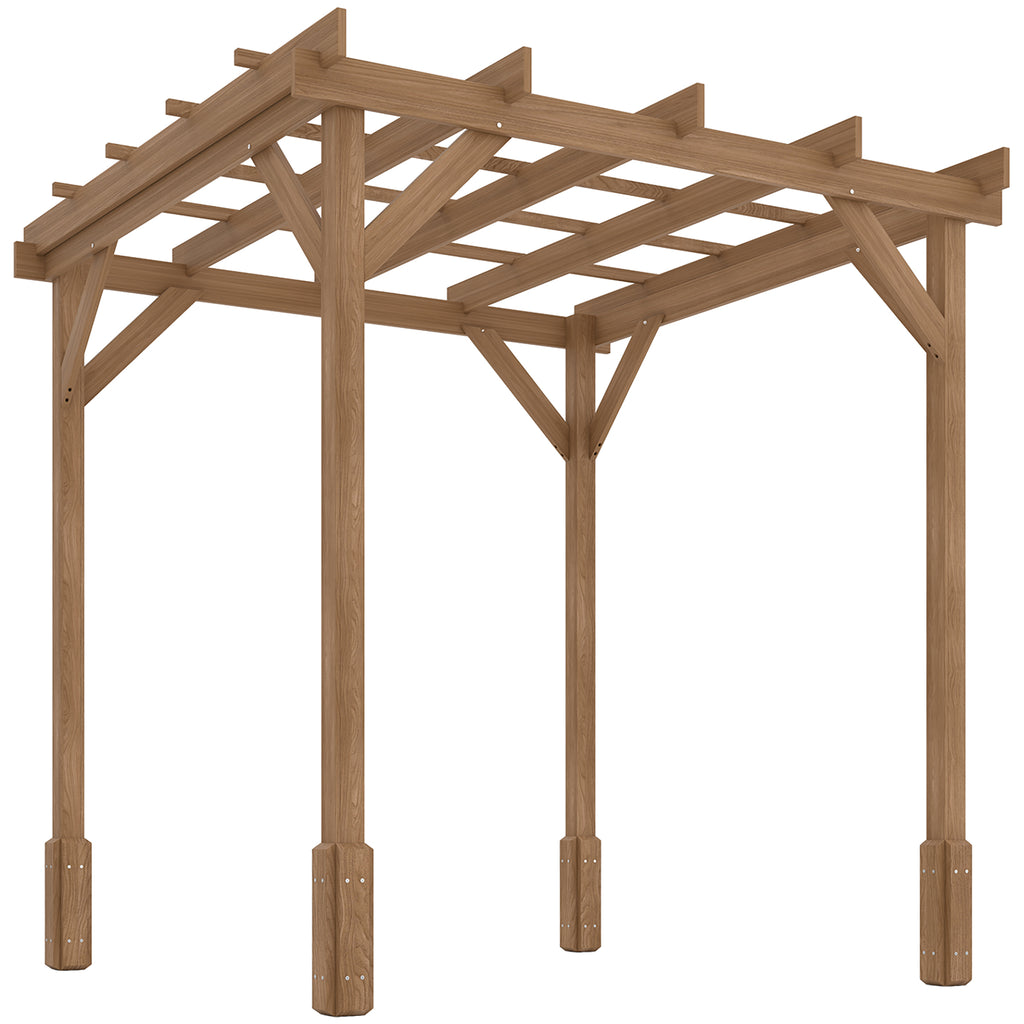 Outsunny 2 x 2 m Wooden Pergola Kit, Decorative Garden Gazebo Shelter with Stable Structure for Climbing Vines, Flowers, Dark Brown