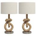 Nautical Table Lamps Set of 2 with USB Charging Port, Bedside Lamps for Bedroom Living Room, Warm White LED Bulb Included, with Hemp Rope, Natural