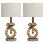 Nautical Table Lamps Set of 2 with USB Charging Port, Bedside Lamps for Bedroom Living Room, Warm White LED Bulb Included, with Hemp Rope, Natural