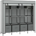 Fabric Wardrobe for Bedroom, Portable Cloth Wardrobe with 10 Compartments, 2 Hanging Rails and 4 Fabric Drawers, 166 x 42.5 x 169.5cm, Dark Grey