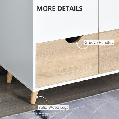 2-Door Clothes Wardrobe w/ Rail Shelf 2 Drawers Wood Feet Elegant Home Storage Organisation Furniture, White