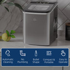 Ice Maker Machine Countertop, 9 Ice Cubes in 8 Mins, 12KG in 24Hrs, Self-Cleaning Portable Ice Cube Maker w/ Adjustable Ice Size, Ice Scoop, Basket, Stainless Steel, No Plumbing Required, Black