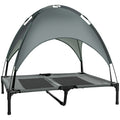 PawHut Outdoor Dog Bed with Removable Canopy, Portable Raised Dog Bed for Camping, Garden & Beach, Water-Resistant UV-Protection Mesh Pet Cot Sun Lounger, for Large Pets, 92 x 76 x 90 cm, Grey