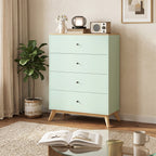 HOMCOM 4 Drawer Storage Cabinet, Chest of Drawers for Bedroom Living Room, Light Green and Oak