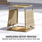 Outsunny Side Table 2-Tier Outdoor Coffee Table with Storage Shelf PS Wood Slat Top/Khaki