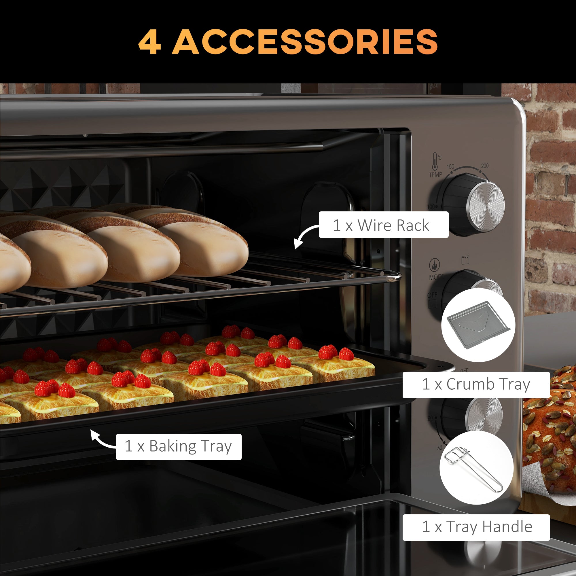 30L 60-230? Mini Electric Oven, with Accessories - Silver Tone