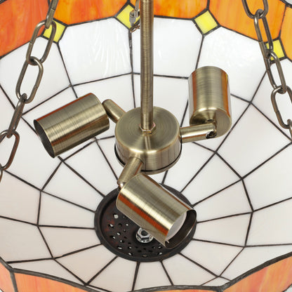 Tiffany Style Ceiling Light, Vintage Chandelier with 3 E27 Sockets, Semi Flush Mount for Living Room, Bulbs Not Included
