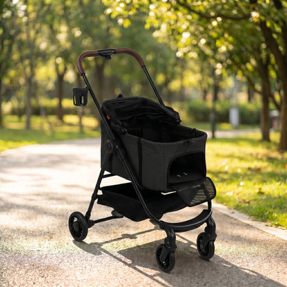 PawHut Dog Stroller, 3 in 1 Foldable Pet Stroller for Small Puppy Cat with Detachable Travel Carrier, Storage Basket, Black