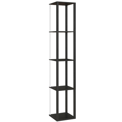 RGB LED Floor Lamp with Shelves, Modern Dimmable Standing Lamp with Remote Control, Adjustable Brightness & Speed for Living Room, Bedroom, Office, Black