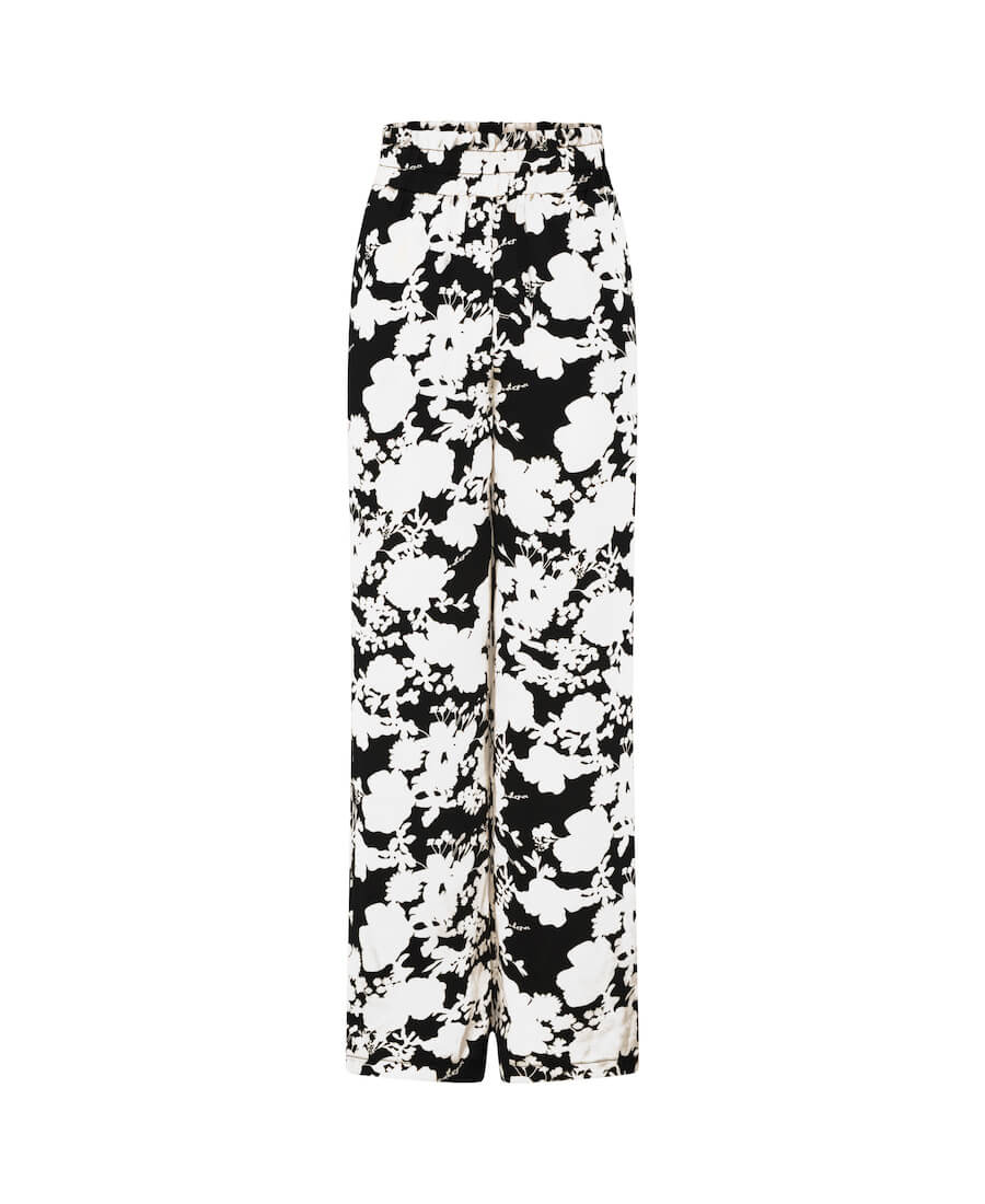 Black and Ivory Printed Wide Trousers