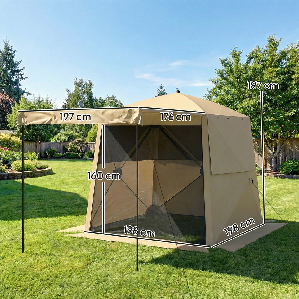 Outsunny Pop Up Gazebo Waterproof Instant Shelter with Awning Mesh Windows for Camping Patio 2 x 2 m, Khaki