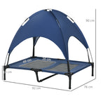 PawHut Outdoor Dog Bed with Removable Canopy, Portable Raised Dog Bed for Camping, Garden & Beach, Water-Resistant UV-Protection Mesh Pet Cot Sun Lounger, for Large Pets, 92 x 76 x 90 cm, Dark Blue