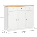 HOMCOM Sideboard with Rubber Wood Top, Modern Storage Cabinet with 3 Adjustable Shelves, White
