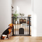 PawHut Dog Gate with Cat Flap Pet Safety Gate Barrier, Stair Pressure Fit, Auto Close, Double Locking, 75-82 cm Black