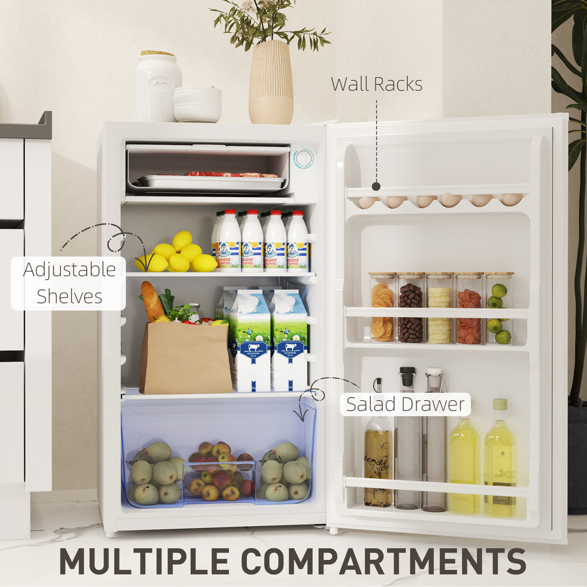 91L Freestanding Under-Counter Fridge with Lock - White
