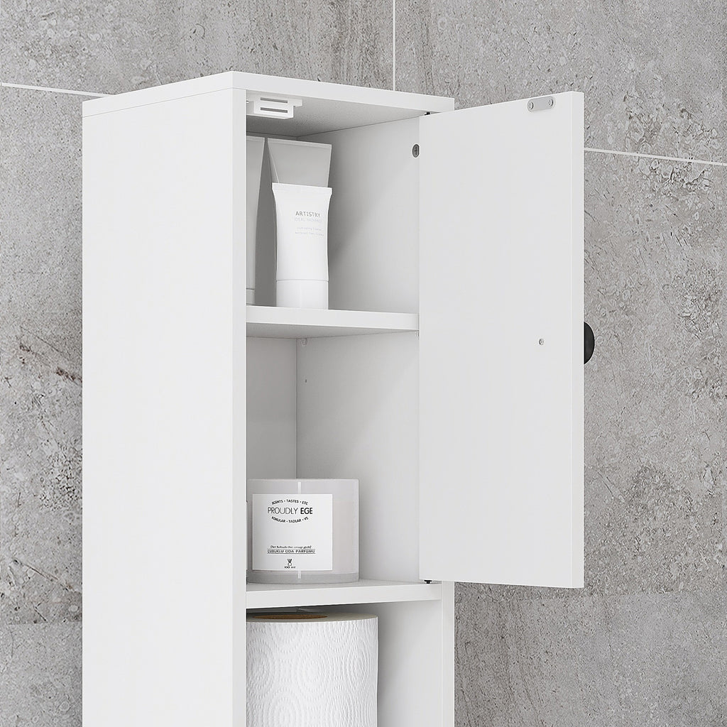 kleankin 180cm Slim Bathroom Cabinet with 9-layered Independent Storage for Family-friendly Storage  - White