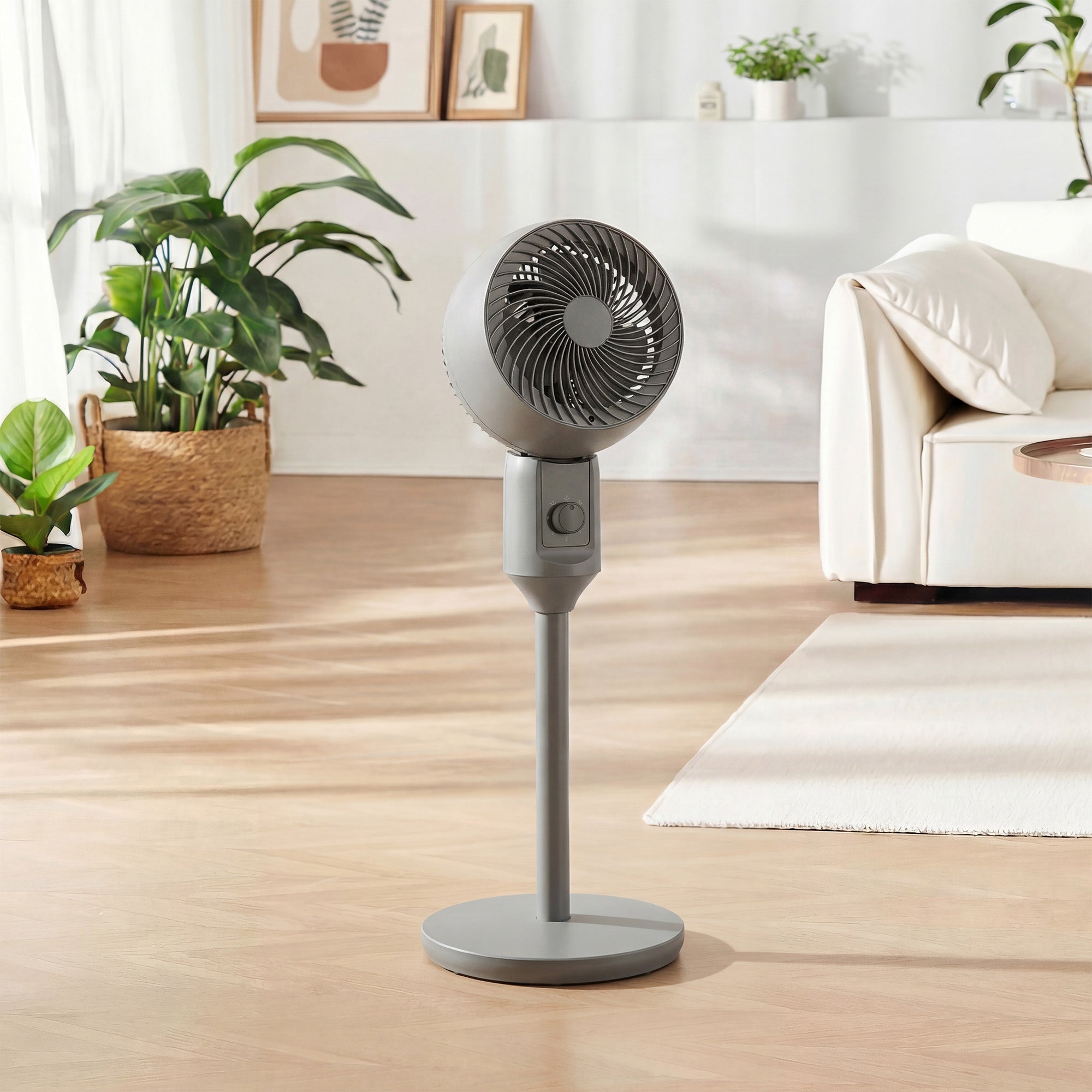 Air Circulator Fan Pedestal Cooling Fan with 3 Speed and Carry Handle, 9 Inch, Grey