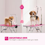 PawHut 32" Foldable Dog Grooming Table Pet Drying Beauty Table Adjustable Fixed Arm Rubber Top, Pink