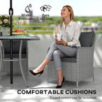 Outsunny 4 Seater Rattan Dining Set with Parasol & Cushions - Light Grey