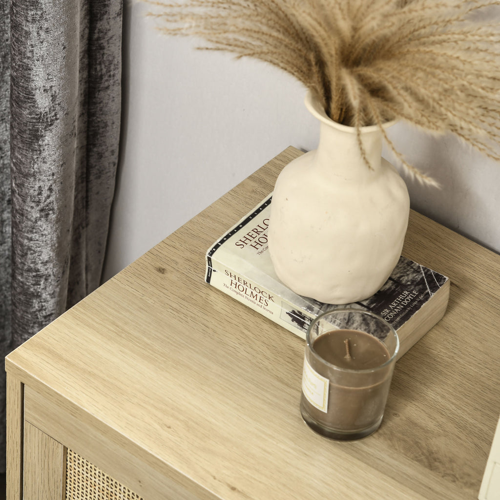 HOMCOM Chest of Four Rattan Weave Panel Drawers - Wood-Effect